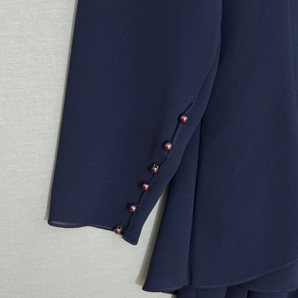 VTG 90s Ursula of Switzerland Womens Dress 14 Navy Blue Lace Ruffle Retro Event - Picture 3 of 11